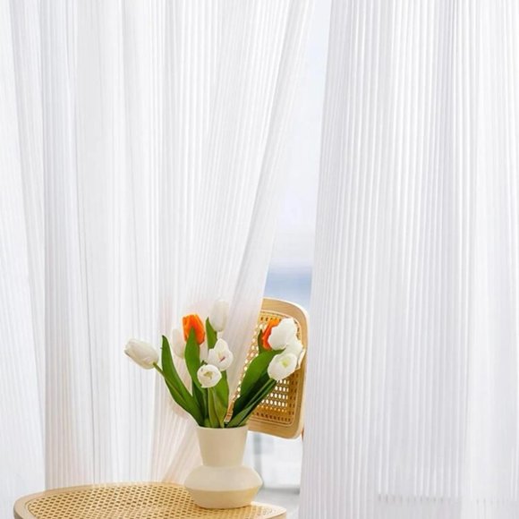 2 PC. Panel Sheer Curtain with Grommets Light Filtering Privacy White NEW - Picture 5 of 6